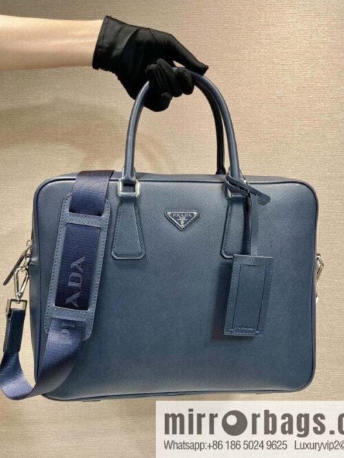 PRADA imported cross pattern leather briefcase 0891 blue