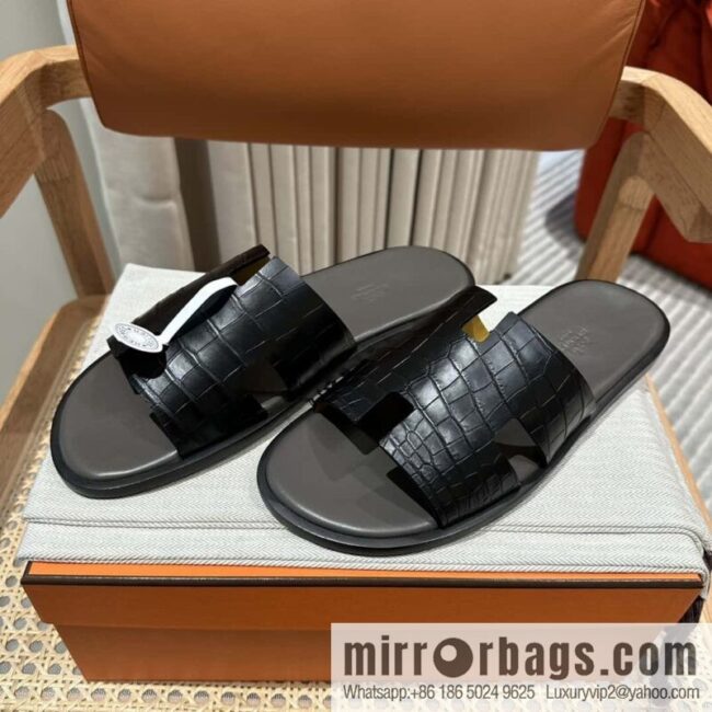 Hermès crocodile leather H family male god slippers