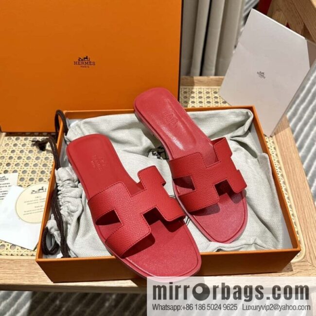 wsxc1698000217738_0-800x800i4ahrvcz4j4156417_20250705122212.jpg Hermès leather outsole H slippers, red