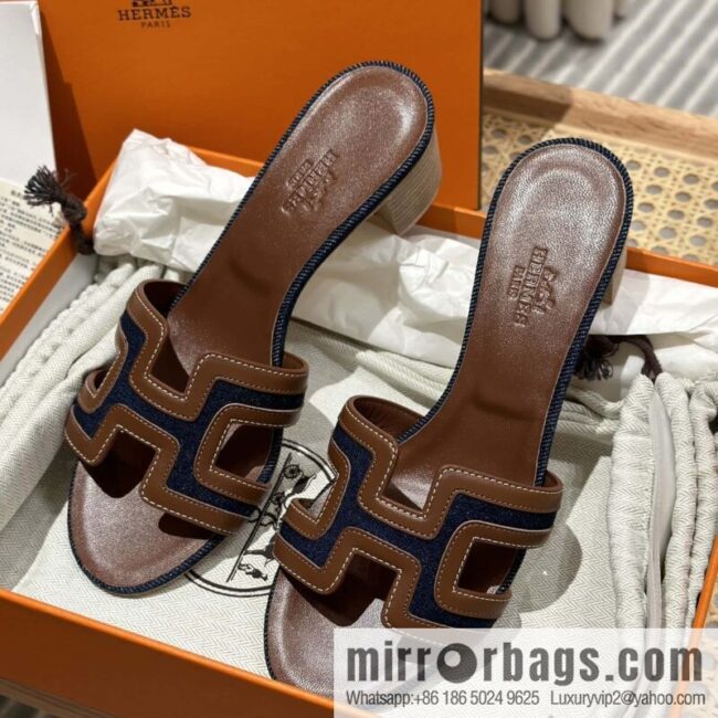 Hermes, brown denim heels