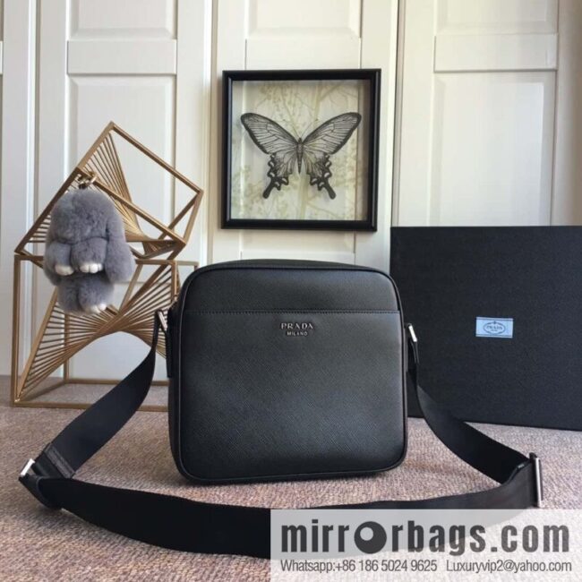 PRADA Prada imported thick leather crossbody bag 2VH014 black