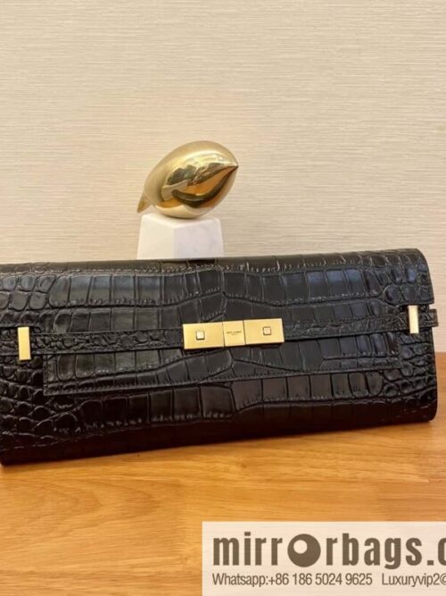 SAINT LAURENT YSL 𝗠𝗮𝗻𝗵𝗮𝘁𝘁𝗮𝗻 𝗖𝗹𝘂𝘁𝗰𝗵_ clutch bag 695949 crocodile pattern black