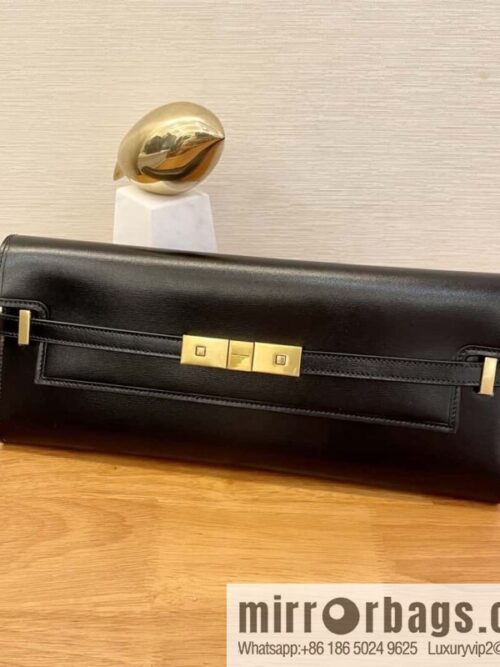 SAINT LAURENT YSL 𝗠𝗮𝗻𝗵𝗮𝘁𝘁𝗮𝗻 𝗖𝗹𝘂𝘁𝗰𝗵_ clutch bag 695949 black toothpick pattern