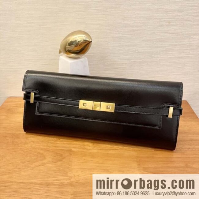 SAINT LAURENT YSL 𝗠𝗮𝗻𝗵𝗮𝘁𝘁𝗮𝗻 𝗖𝗹𝘂𝘁𝗰𝗵_ clutch bag 695949 black toothpick pattern