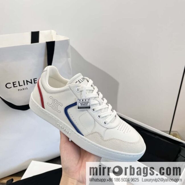 CELINE Leather low-top flat white shoes