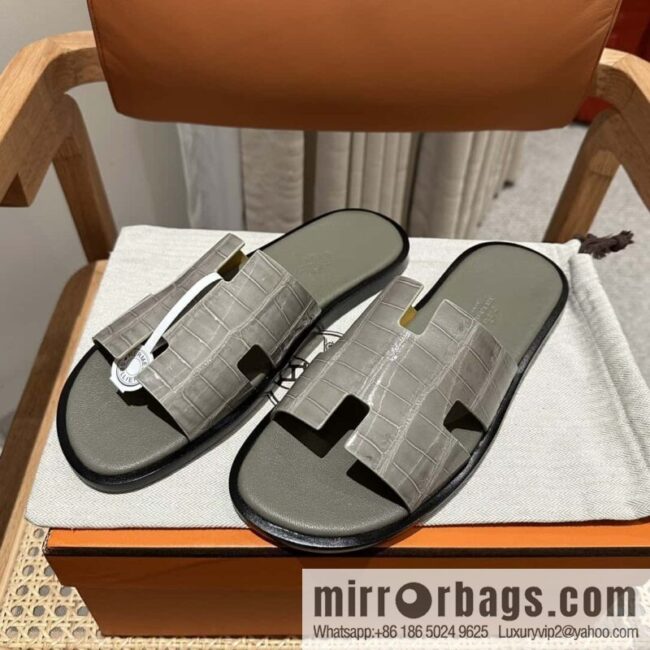 Hermès crocodile leather H family male god slippers