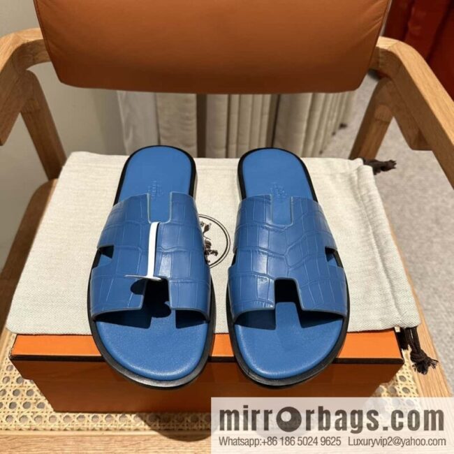 Hermès crocodile leather H family male god slippers