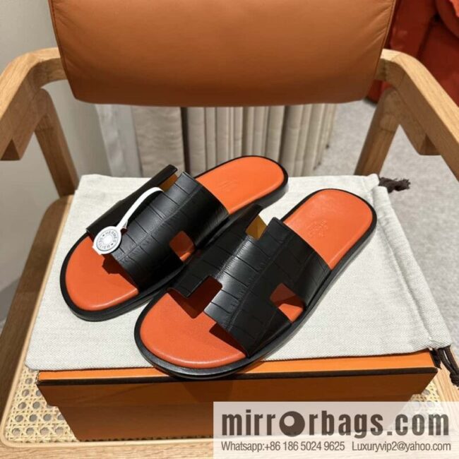 Hermès crocodile leather H family male god slippers