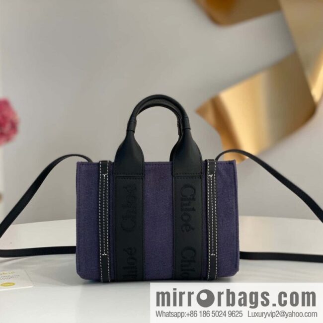 Chloe Woody Linen with Pitot Bag, Navy Blue with Black Mini20CM