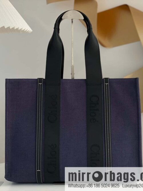 wsxc1711622506398_0-800x800thxh3nakaw22691_20250715231753.jpg Chloe Woody linen with Pitot bag, navy blue with black large 45CM.