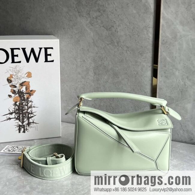 LOEWE satin leather ➕ Anagram embroidery shoulder strap puzzle geometric bag 0189 spring jade