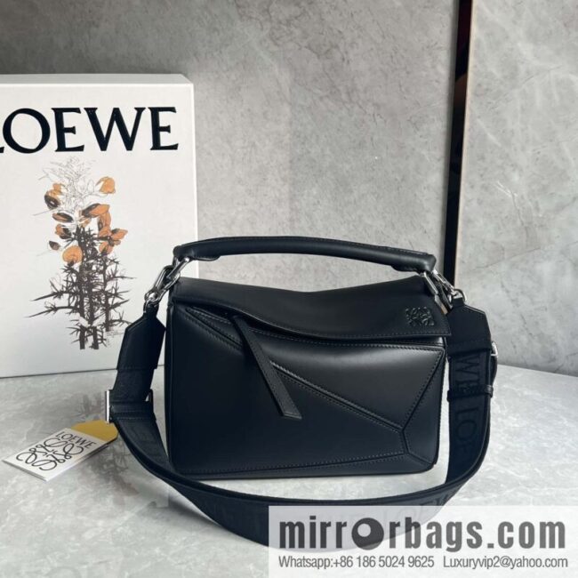 LOEWE satin leather ➕ Anagram embroidery shoulder strap puzzle geometric bag 0189 black