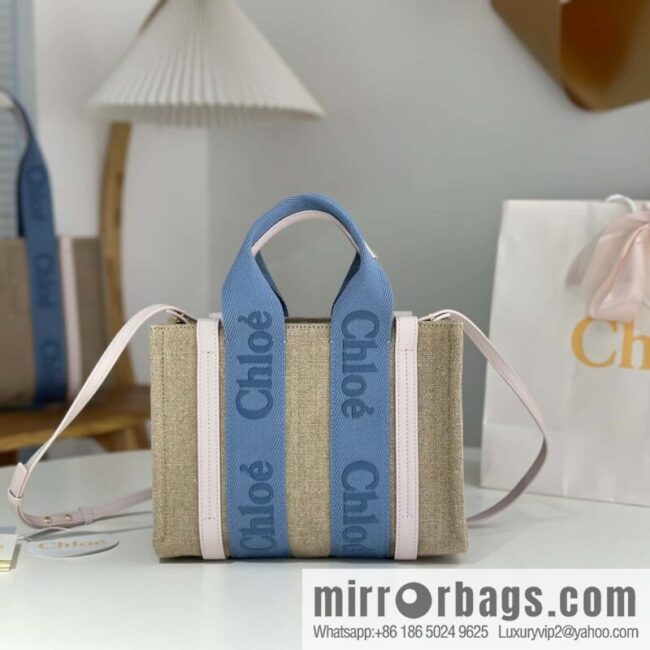 wsxc1712486403621_0-800x8004vjikb3d3x11871_20250715231006.jpg Chloe Woody Linen with Pitot Bag, Cream Powder/Blue Small 26CM