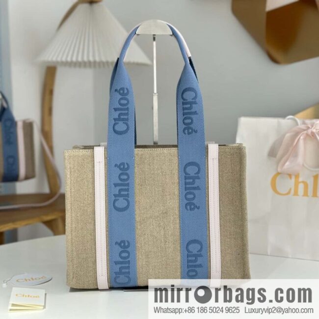 wsxc1712486528912_0-800x800whxxvjy5i1s1853_20250715230954.jpg Chloe Woody Linen with Pitot Bag, Cream Powder/Blue Medium 37CM