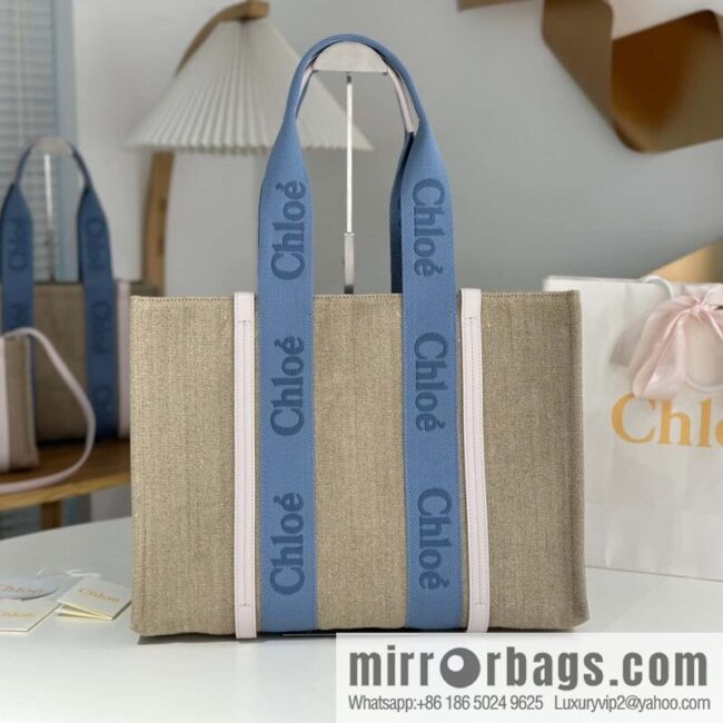 wsxc1712486659386_0-800x800nwu4zpihdir1840_20250715230944.jpg Chloe Woody Linen with Pitot Bag, Cream Powder/Blue Large 45CM