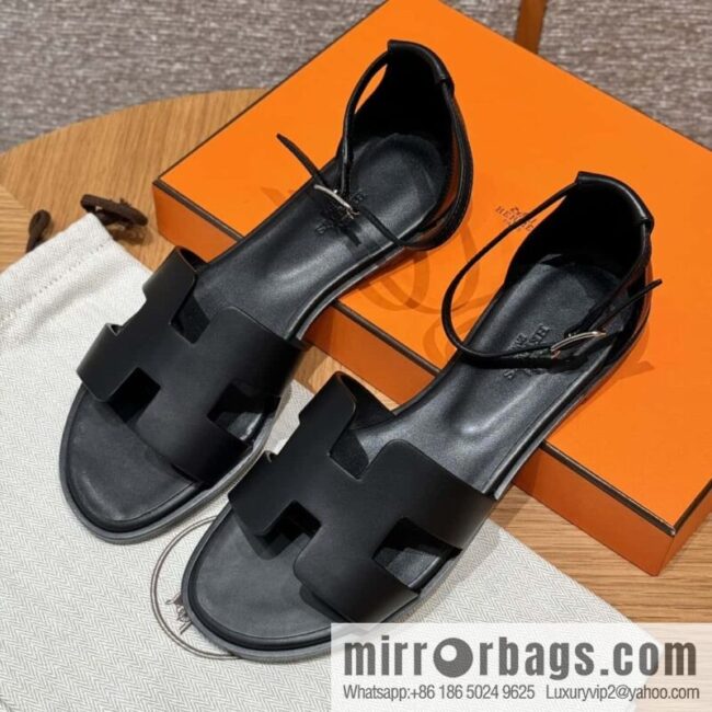 wsxc1715614579654_0-800x800ozrwgfgfin290168_20250701235617.jpg Hermès 196 Santorini Sandals 50 Plain Weave/Swift Black/CK89/Noir