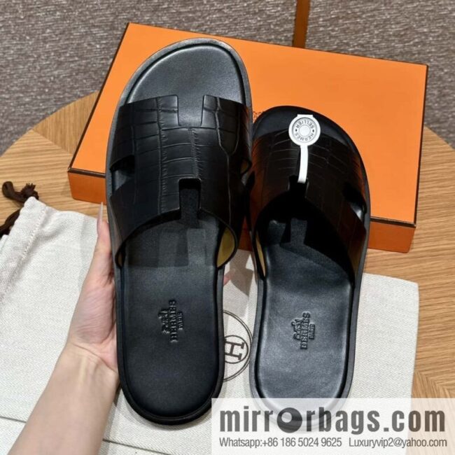 wsxc1715794940454_0-800x800rog4qiwxb2z89695_20250701234257.jpg Hermès 182 Men\'s slippers Black/89/Black alligator/alligator🐊