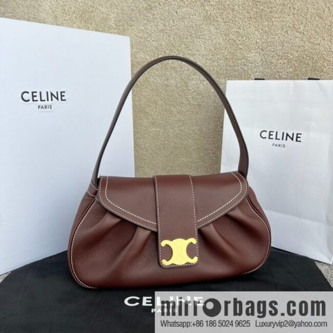 CELINE POLLY Medium soft cow leather (fabric) handbag 115633 jujube red