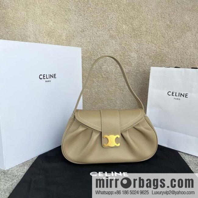 CELINE POLLY Medium soft cow leather (fabric) handbag 115633 apricot
