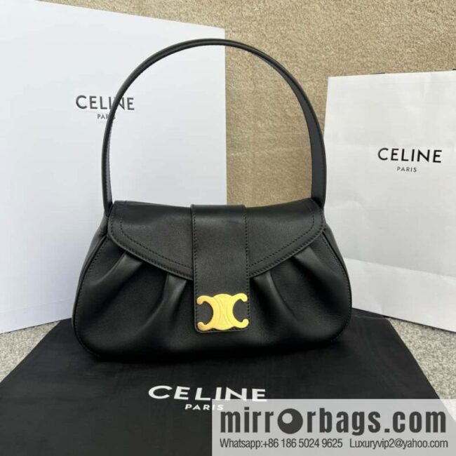 CELINE POLLY Medium soft cow leather (fabric) handbag 115633 black