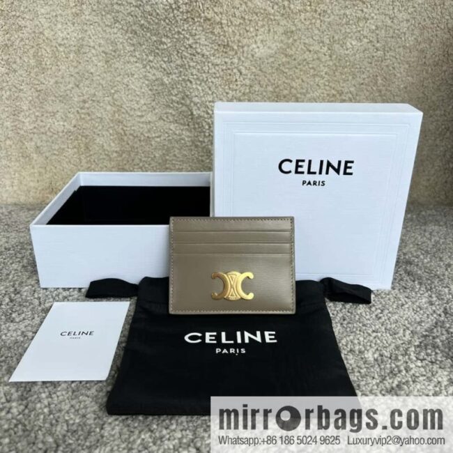 CELINE TRIOMPHE glossy cow leather (fabric) card holder 10L833 grey