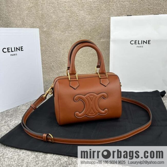 CELINE small smooth cow leather (fabric) Boston bag 113773 brown