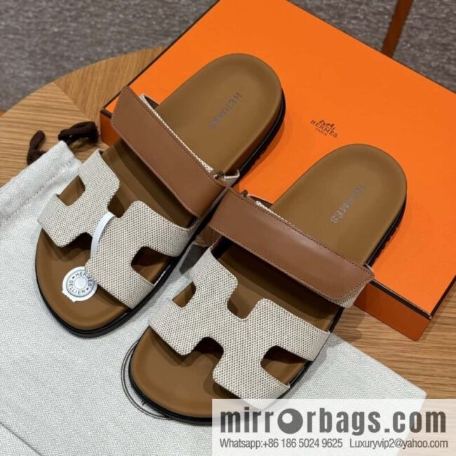 wsxc1717000915896_8-800x800ejyb4h114e080356_20250701185034.jpg Hermès 225 CHYPRE SANDAL uncle shoes, brown patchwork/Ck37/gold/Cloth plain weave/Cloth/swift