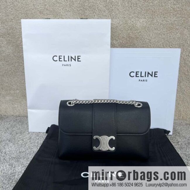 CELINE TEEN VICTOIRE Small soft cow leather (fabric) handbag 116593 black/silver buckle