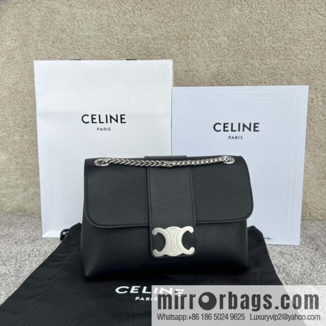 CELINE VICTOIRE Medium soft cow leather (fabric) handbag 115853 black/silver buckle