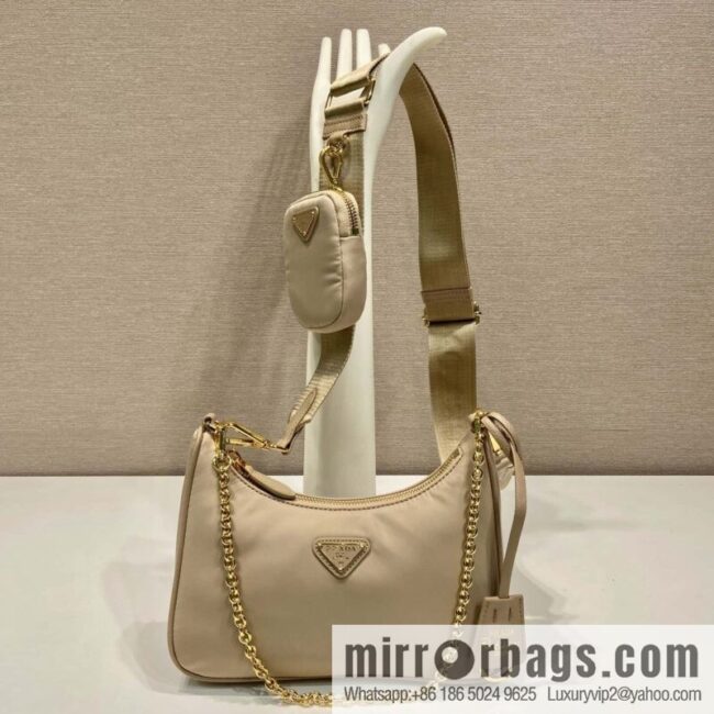 PRADA nylon Hobo hand carry/armpit bag 1BH204 apricot/gold hardware