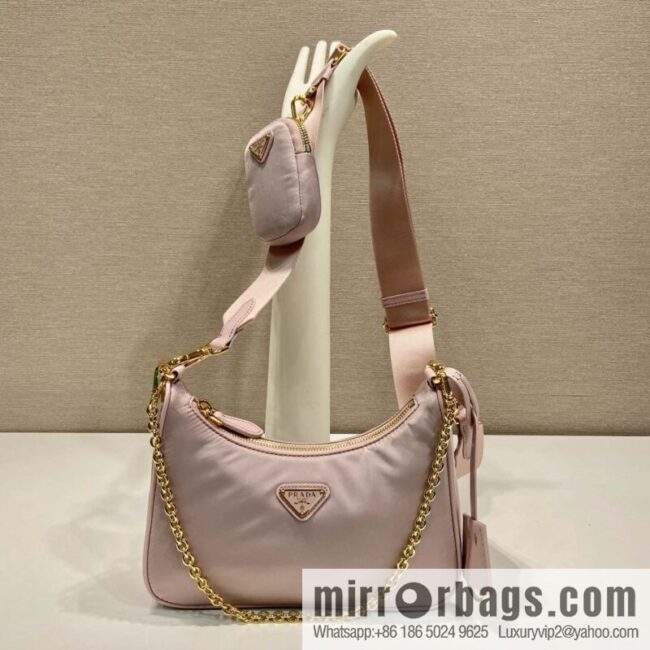 PRADA nylon Hobo tote/armpit bag 1BH204 pink/gold hardware