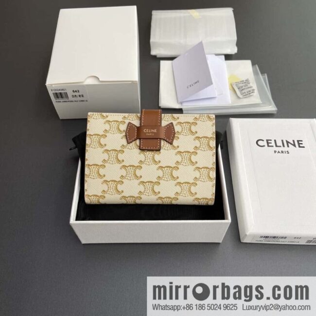 Celine TRIOMPHE logo medium sheep leather (fabric) wallet 10B642DB7.04LU