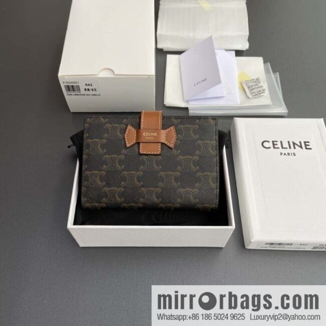 Celine TRIOMPHE logo medium sheep leather (fabric) wallet 10B642DB7.04LU