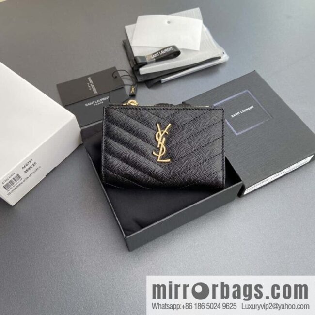 SAINT LAURENT YSL MATELASSE grain embossed leather (fabric) zipper double fold wallet 668287