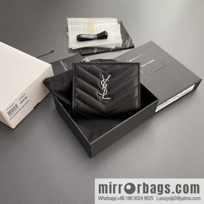 SAINT LAURENT YSL MATELASSE grained embossed leather (fabric) zipper double fold wallet 575879