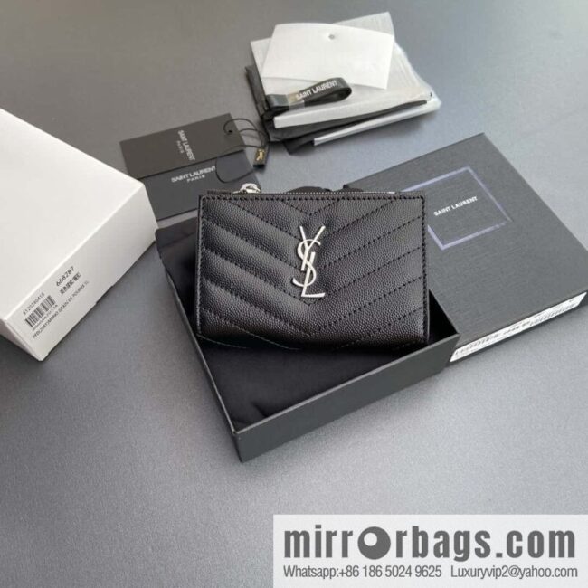 SAINT LAURENT YSL MATELASSE grain embossed leather (fabric) zipper double fold wallet 668287