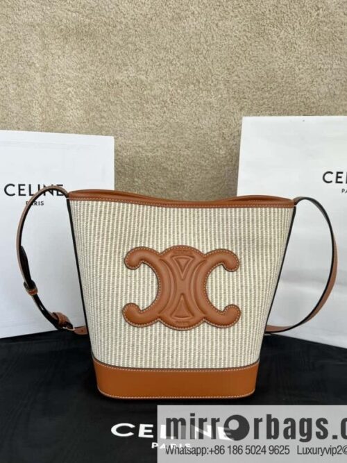 wsxc1718469522657_0-800x8001geb2btehmt191886_20250709003604.jpg CELINE CUIR TRIOMPHE Small striped fabric leather bucket bag 198243