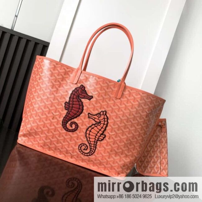wsxc1718892473008_0-800x8002re2i3wau4v189036_20250708230309.jpg Goyard Goya Anjou small bag Goyardine canvas 020166M seahorse embroidery - coral powder tote bag shopping bag