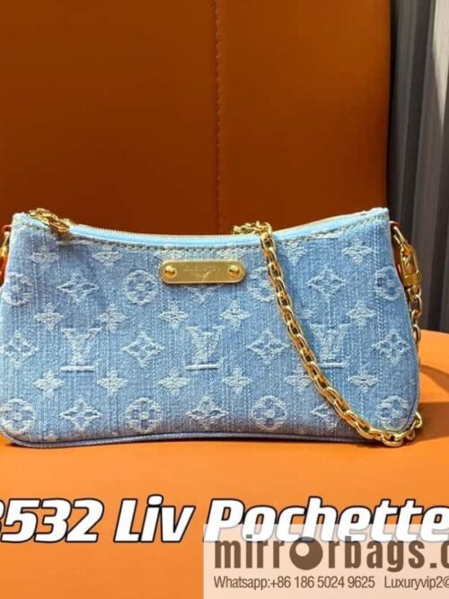 [Premium‑quality] M83532 light blue denim chain strap armpit bag series Liv Pochette handbag