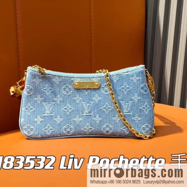 [Premium‑quality] M83532 light blue denim chain strap armpit bag series Liv Pochette handbag