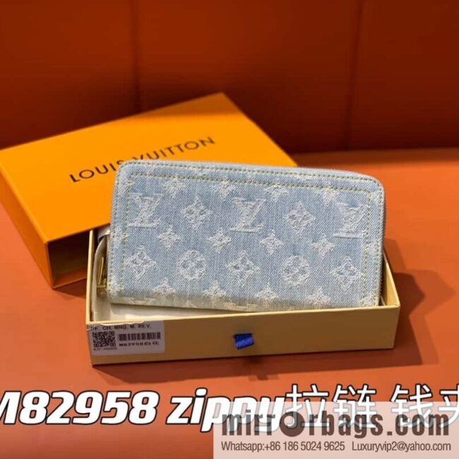 [Premium‑quality] M82958 light blue denim, single zipper wallet series zippy zipper wallet (denim)