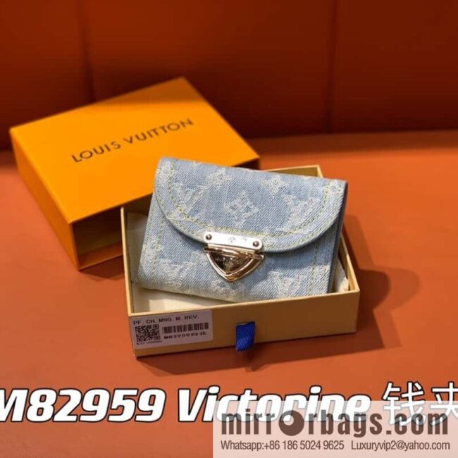 [Boutique‑grade] M82959 light blue denim tri-fold wallet series Victorine wallet (denim denim)