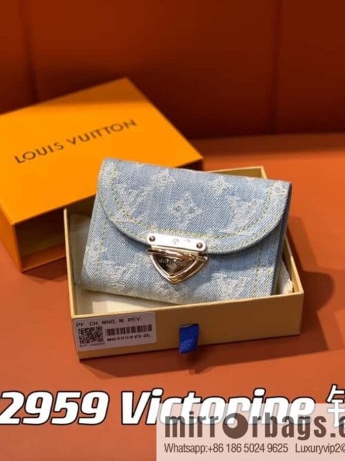 [Boutique‑grade] M82959 light blue denim tri-fold wallet series Victorine wallet (denim denim)