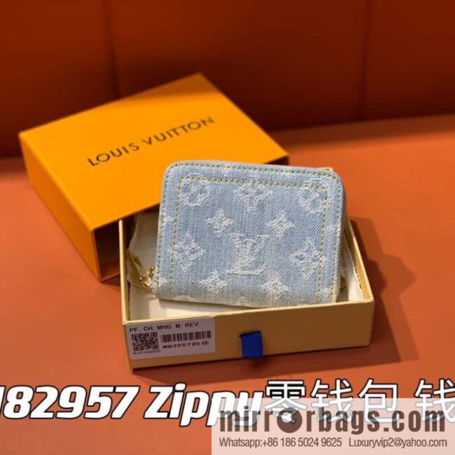 [Premium‑quality] M82957 light blue denim, single zipper wallet series Zippy zero wallet wallet (Denning denim)