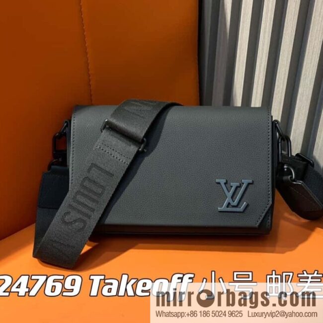 [Premium‑quality] M24769 black full leather men\'s bag messenger bag series Takeoff small Aer messenger bag M25125 M24769