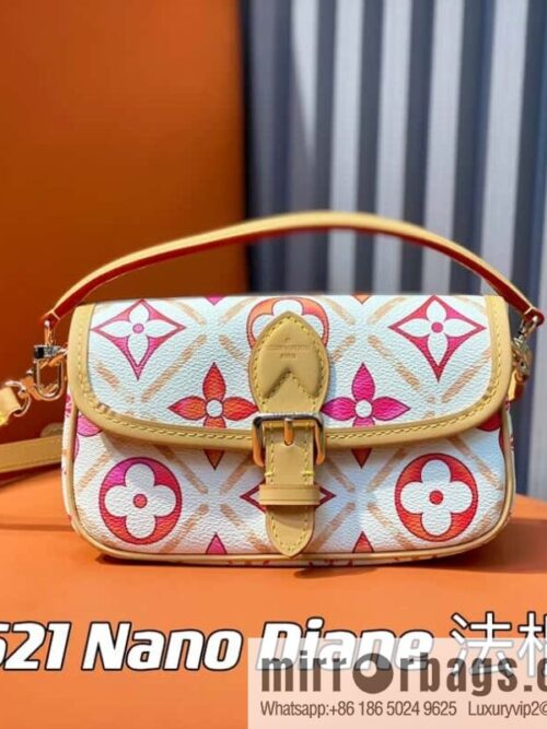 [Boutique‑grade] M83621 rose red printed mini baguette bag Nano Diane baguette handbag, rose red (2024 summer) By the Pool summer series
