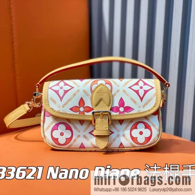 [Boutique‑grade] M83621 rose red printed mini baguette bag Nano Diane baguette handbag, rose red (2024 summer) By the Pool summer series