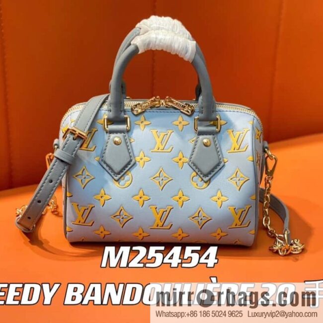 [Boutique‑grade] M25454 blue silk screen printing, full leather speedy pillow bag series SPEEDY BANDOULIZRE 20 handbag
