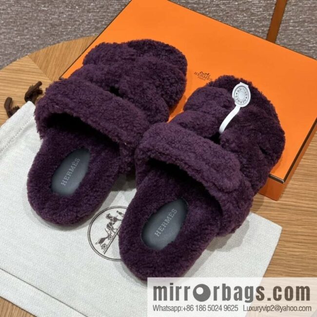 wsxc1719494722752_0-800x8005zzj5qjrvmt51534_20250630003319.jpg HERMES 225 CHYPRE SANDAL uncle shoes, woolskin/grape purple/59/Raisin