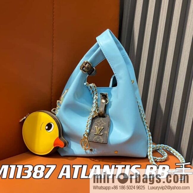 [Boutique‑grade] M11387 blue full leather (with little yellow duck) variable code chip version, small shopping bag series ATLANTIS BB handbag